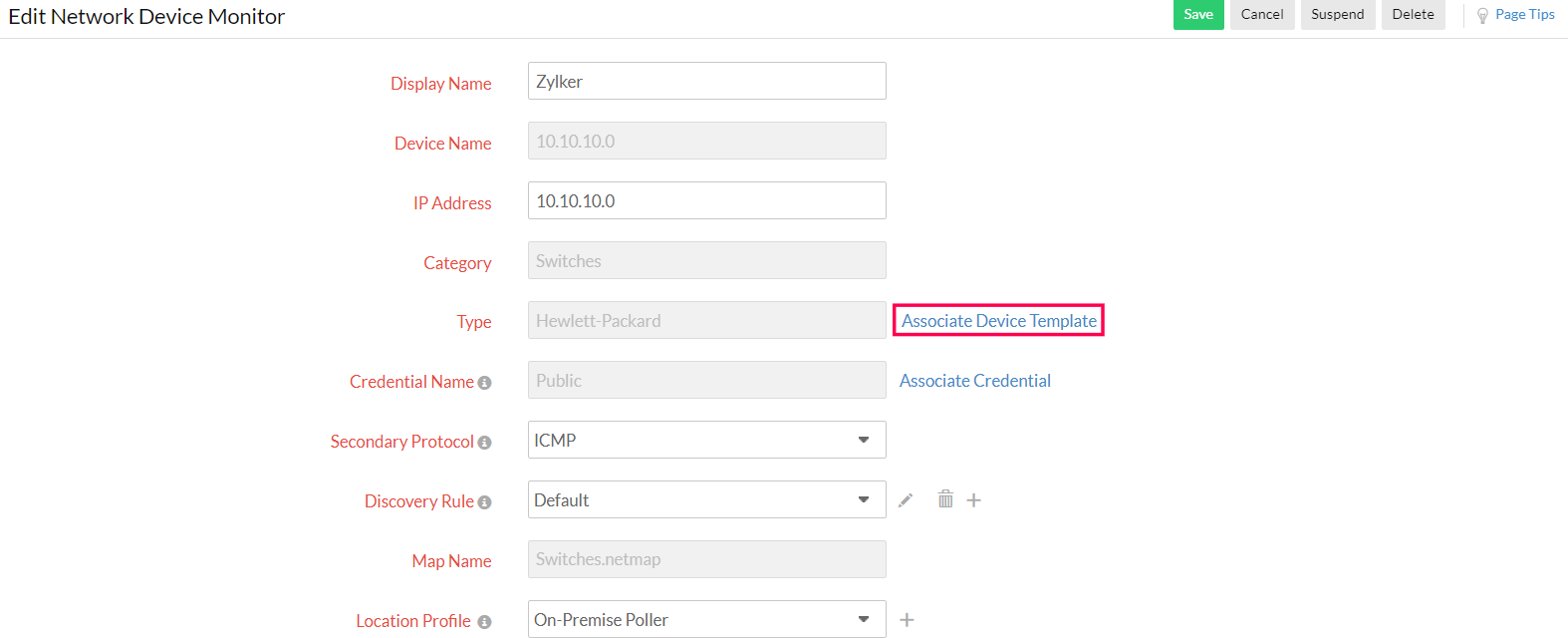 Device Templates | Online Help Site24x7