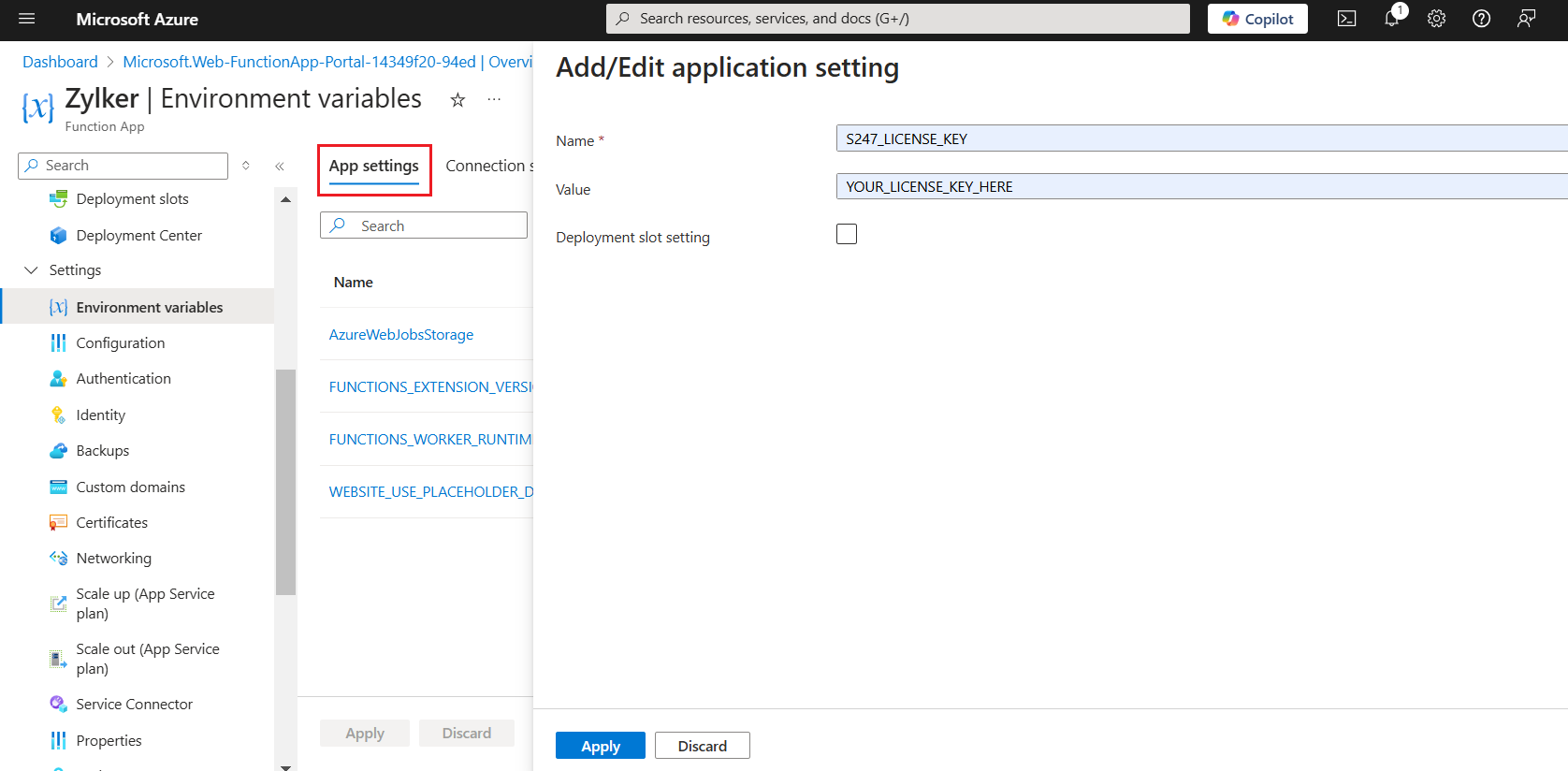 Add/Edit application setting pop up
