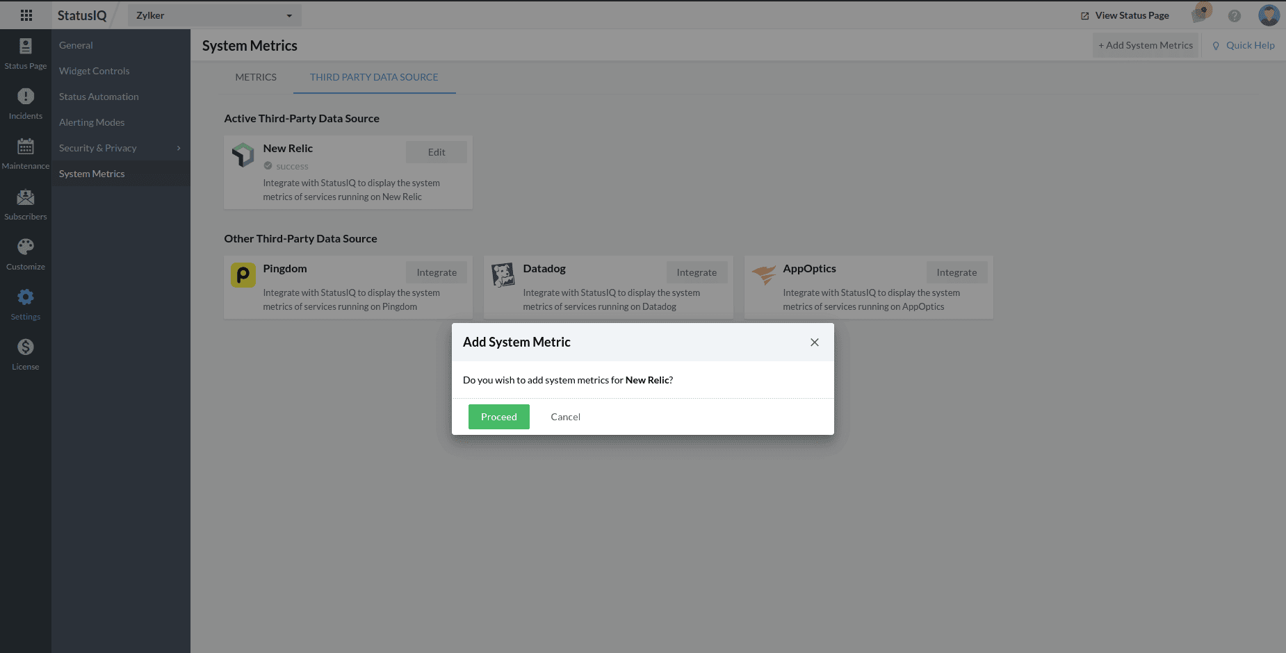 add system metrics proceed