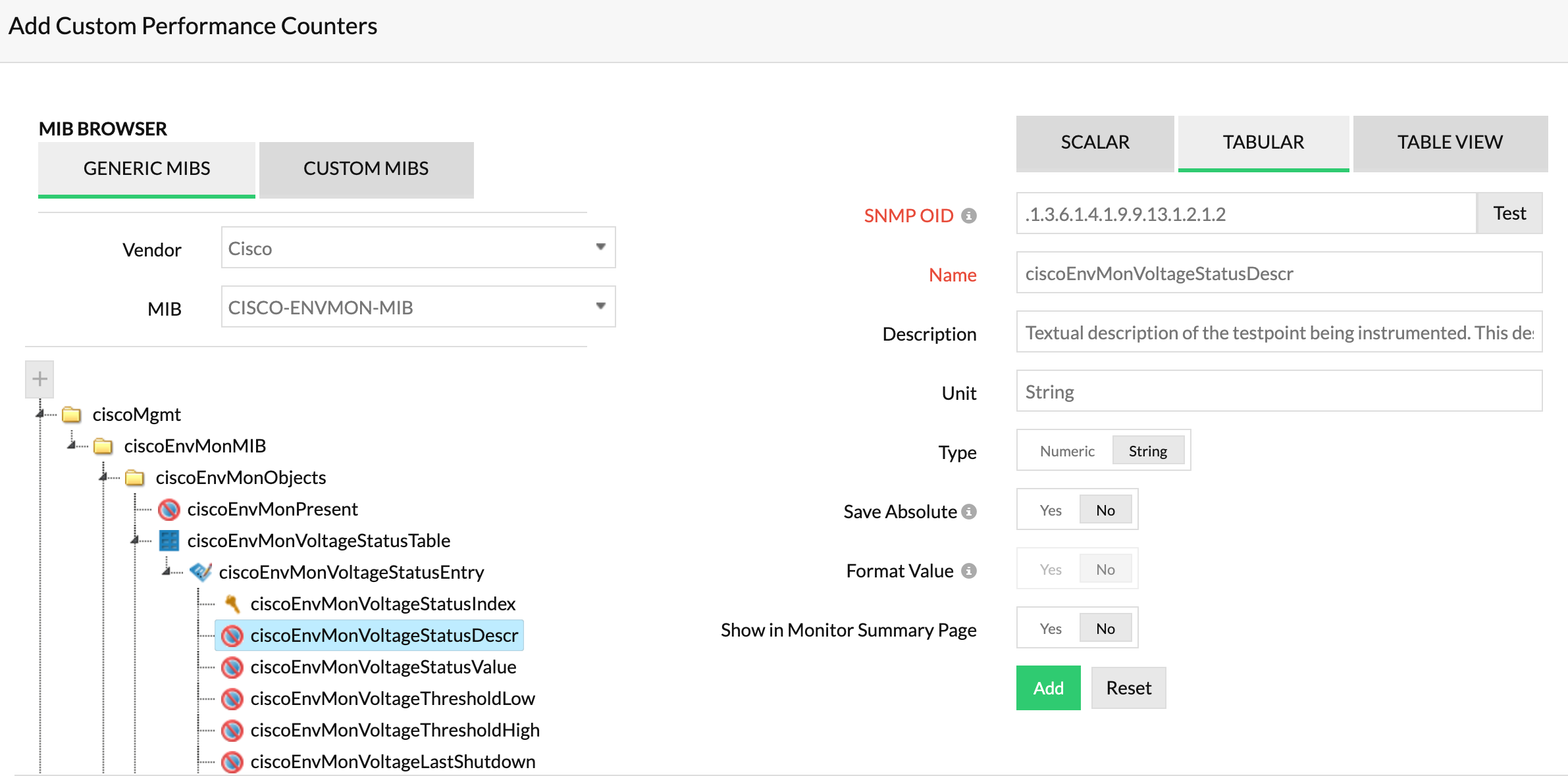 Add tabular performance counter