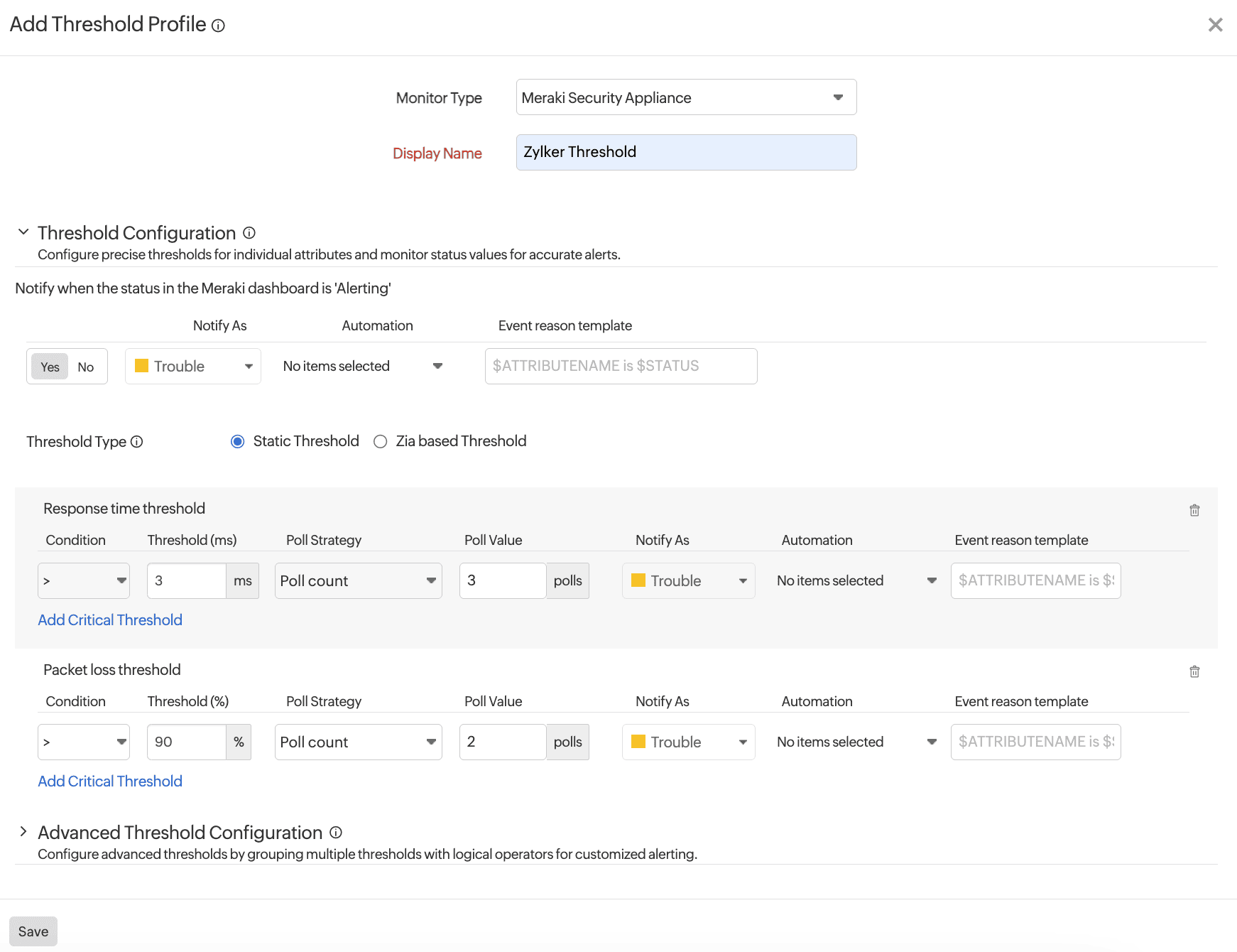 add threshold meraki pop up