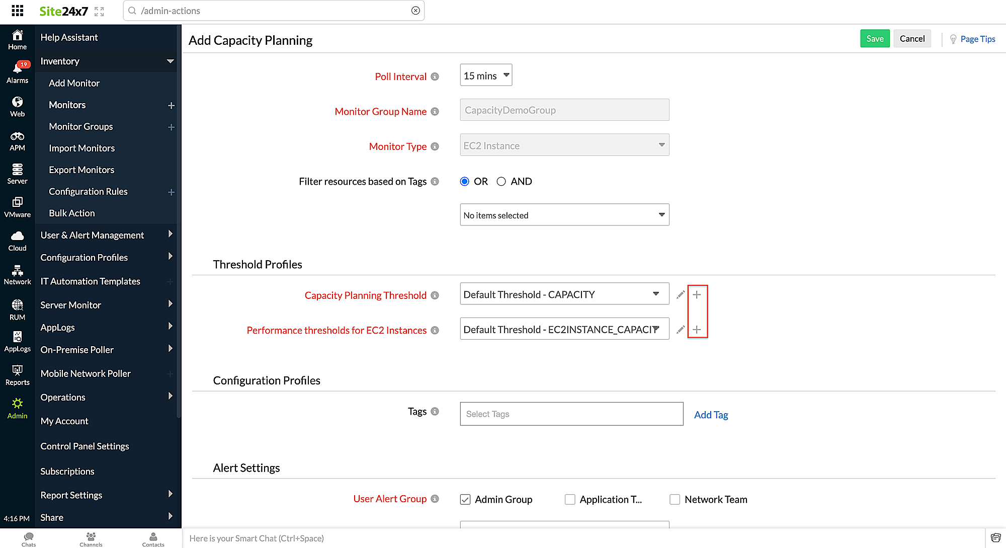 adicionando limite de planejamento de capacidade