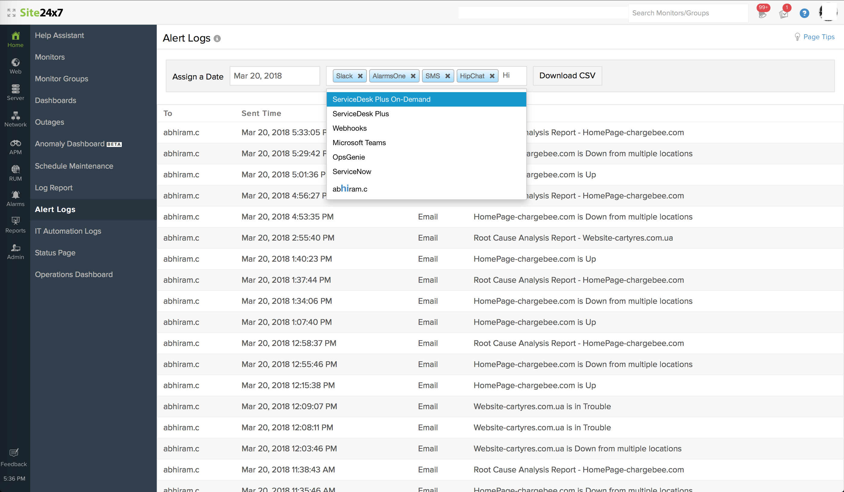 alert logs