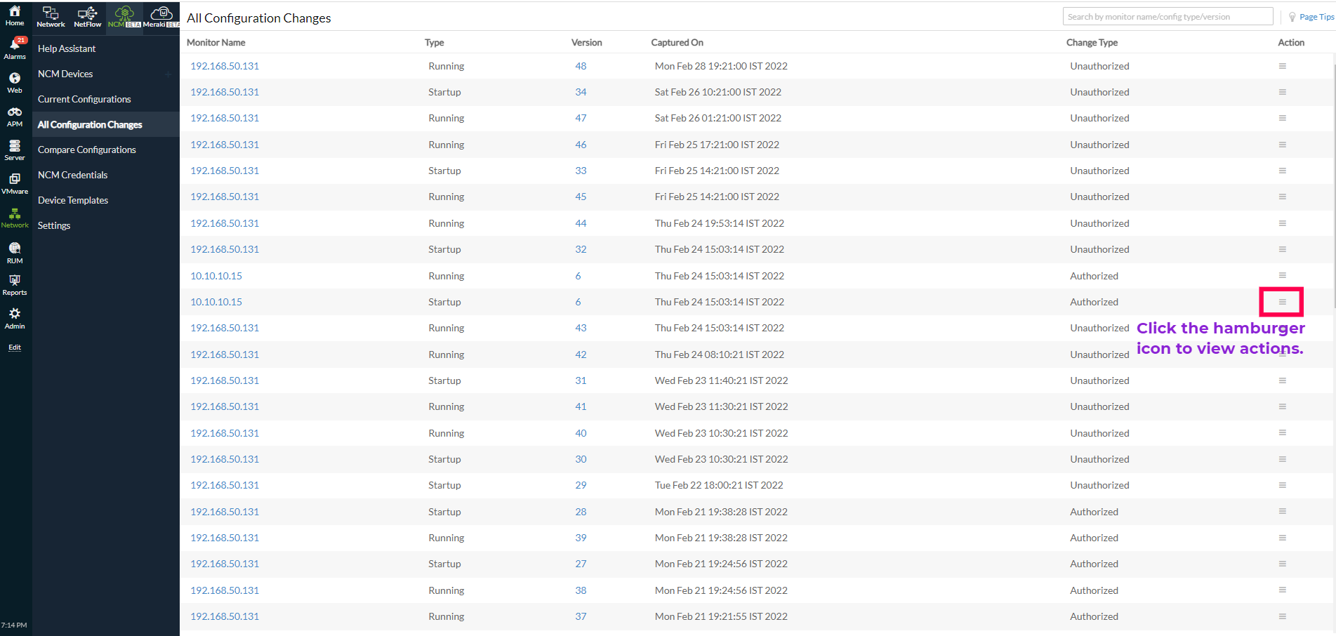 NCM-all-configurations All Configuration Changes