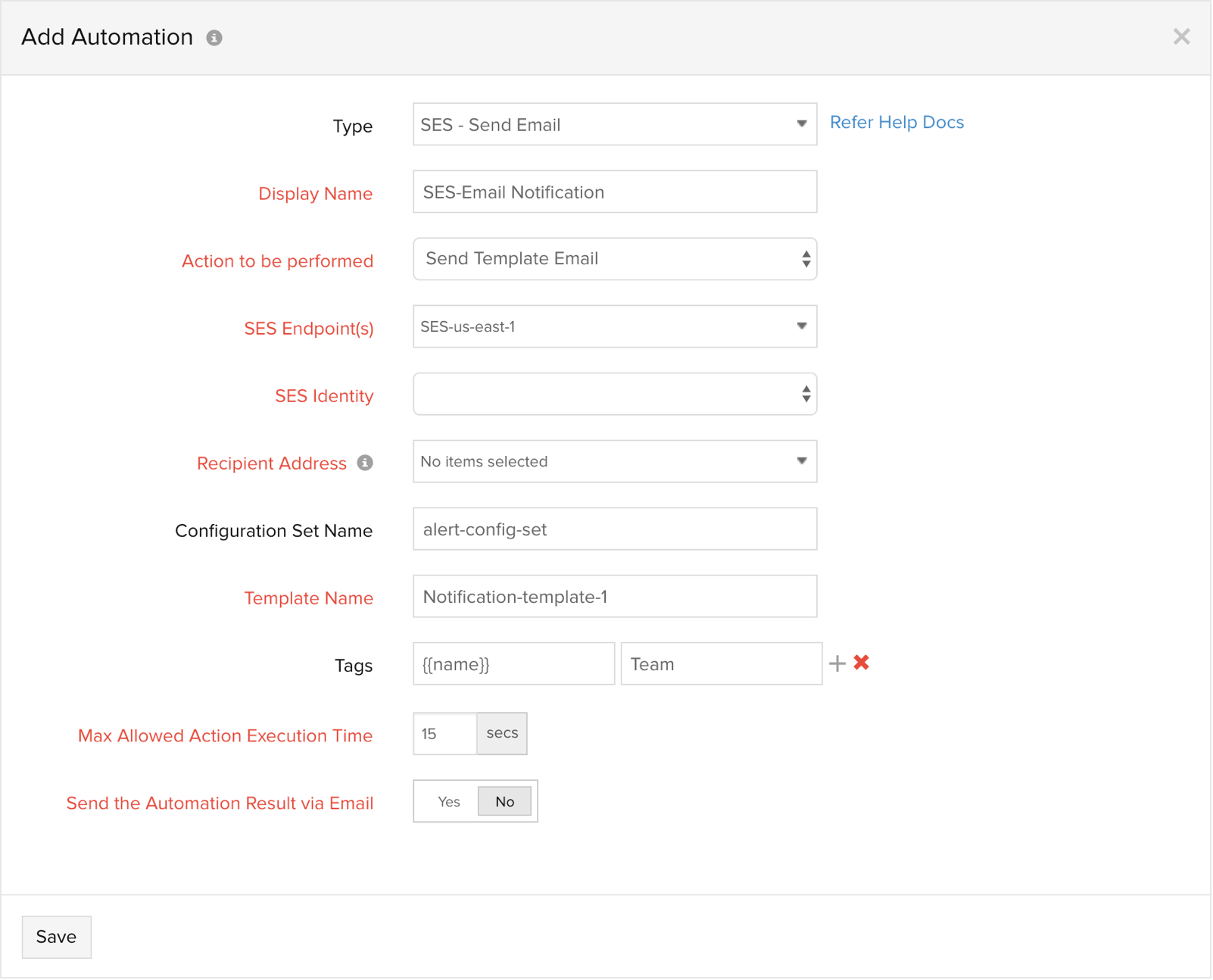 Send templated email action profile