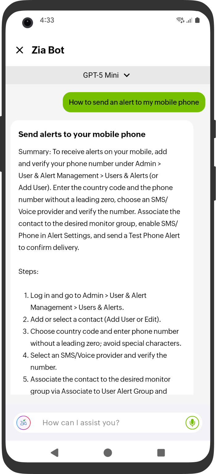 Android Zia query screen