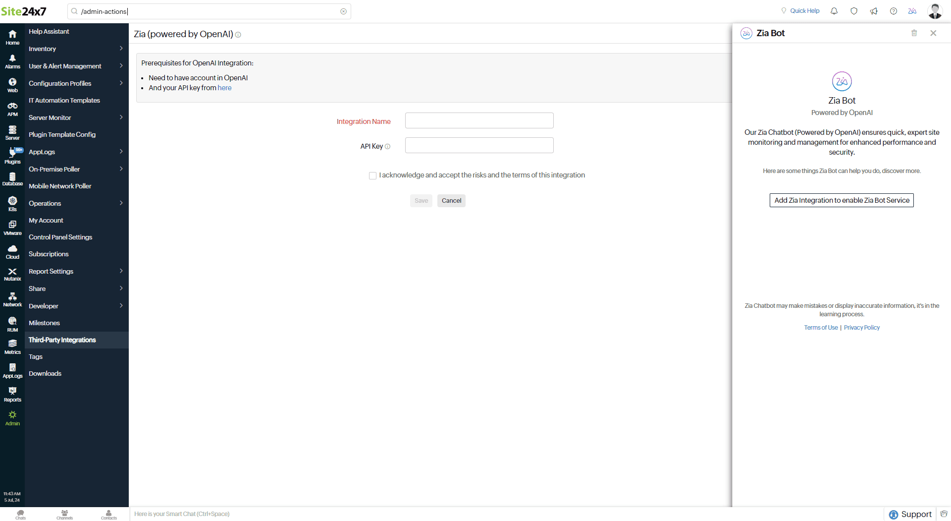 API key form