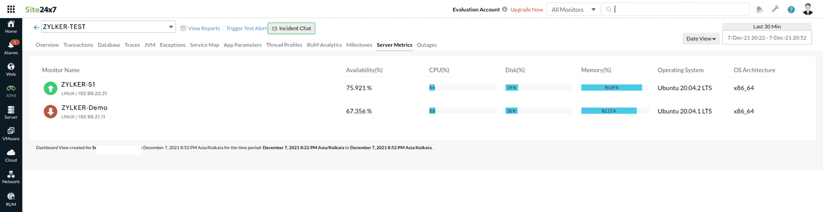 apm-app-lvl-instances-name APM Server Integration App Level List