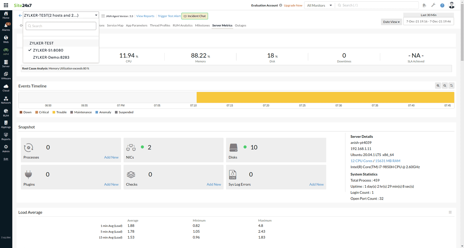 apm-server-instance-lvl Server Integration Instance level metrics