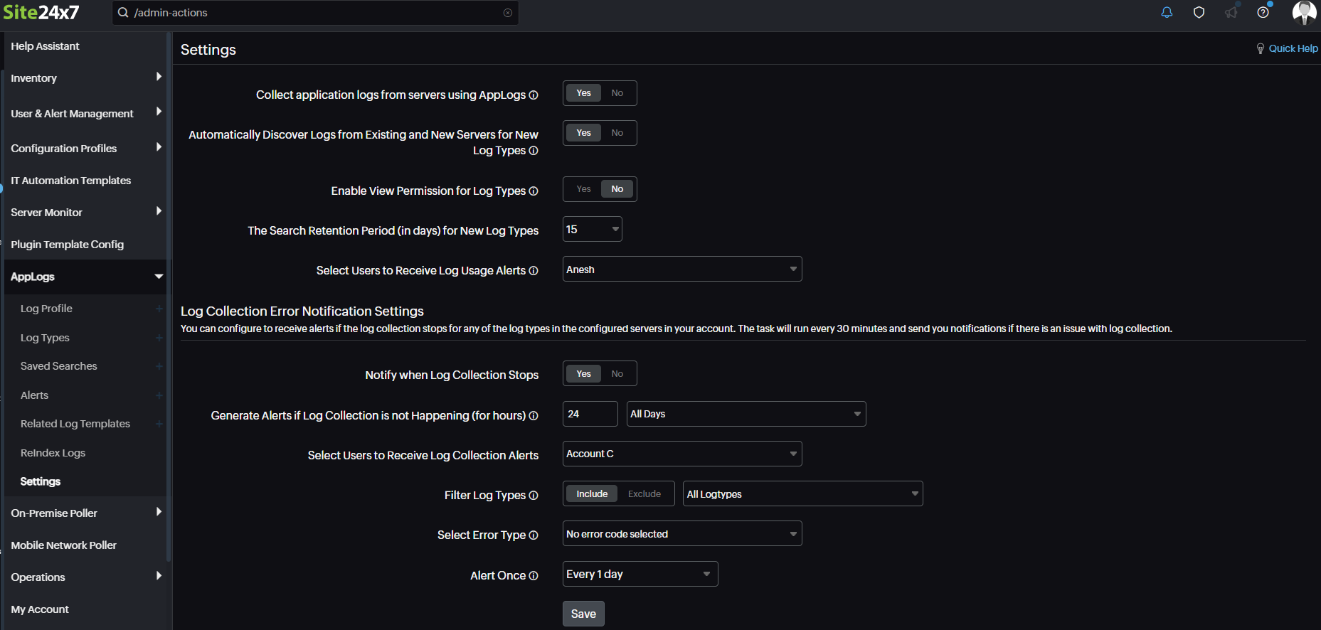 settings appligs settings