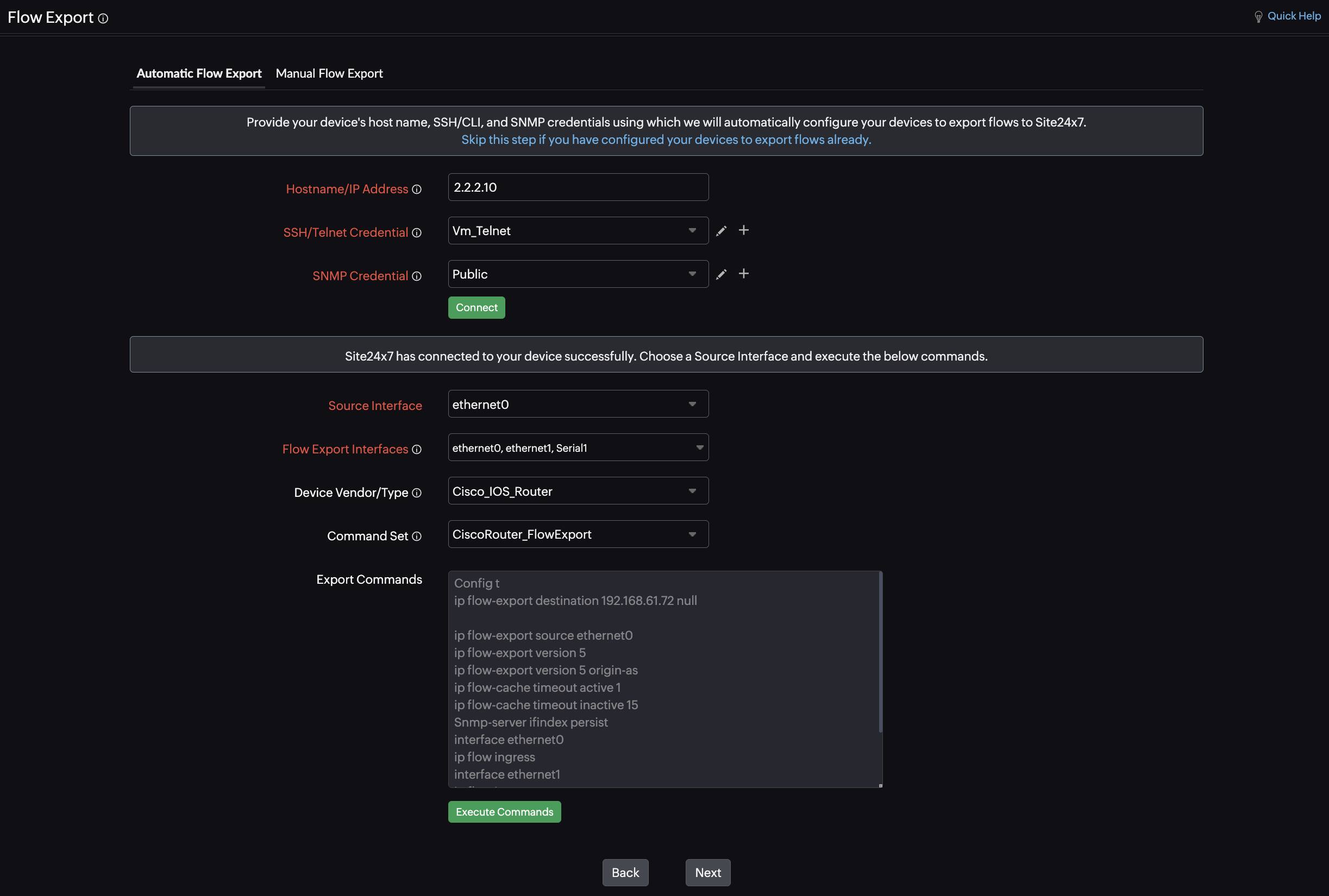 Automatic flow export configuration