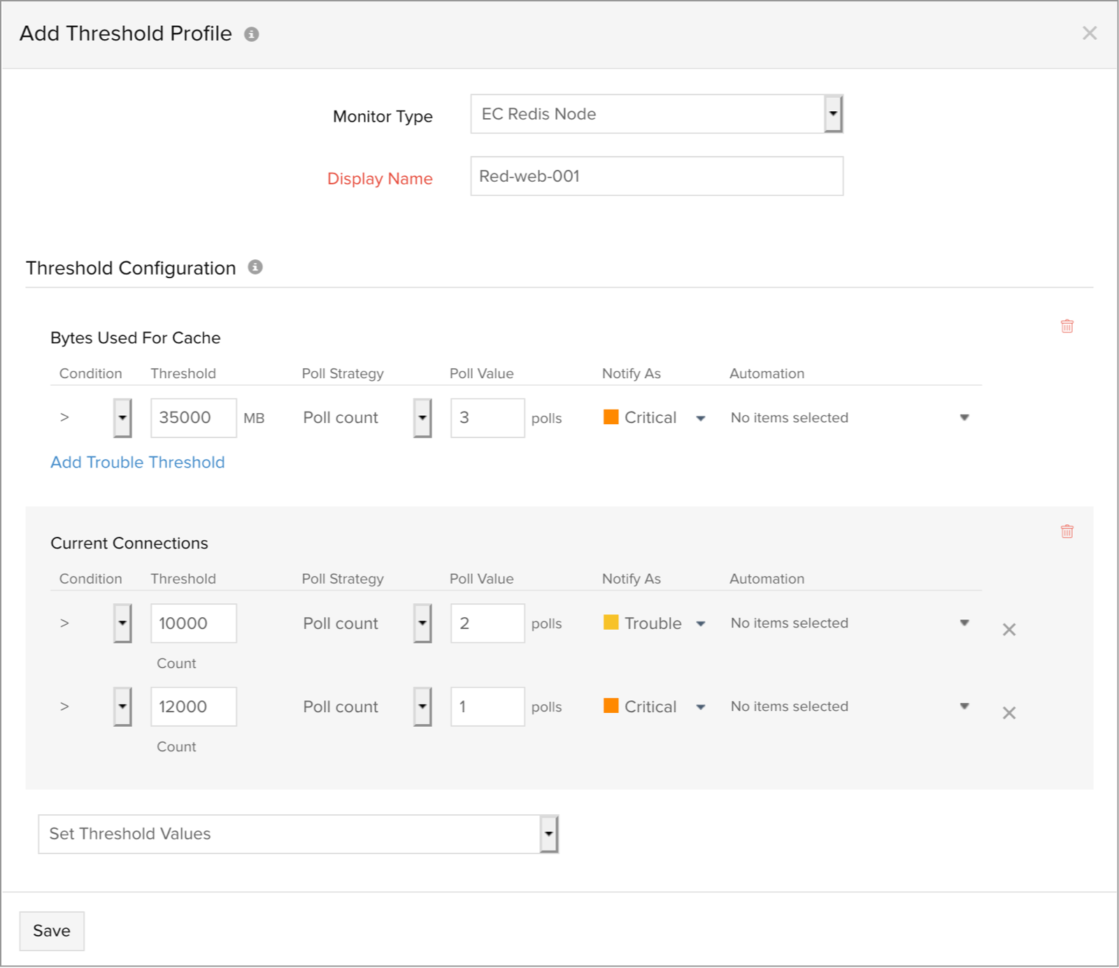 Configure thresholds for ElastiCache Redis node