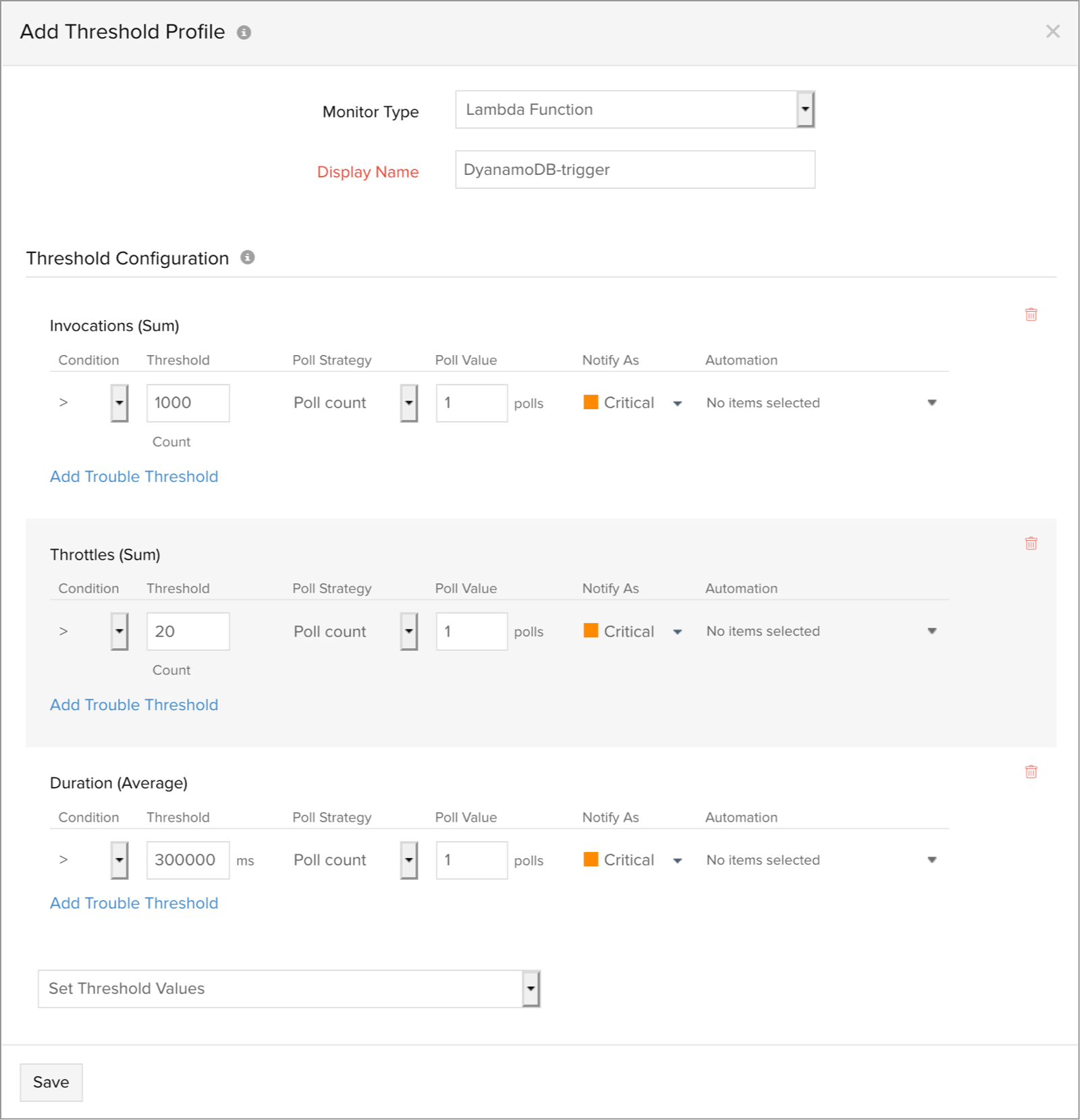 Lambda Threshold Configuration