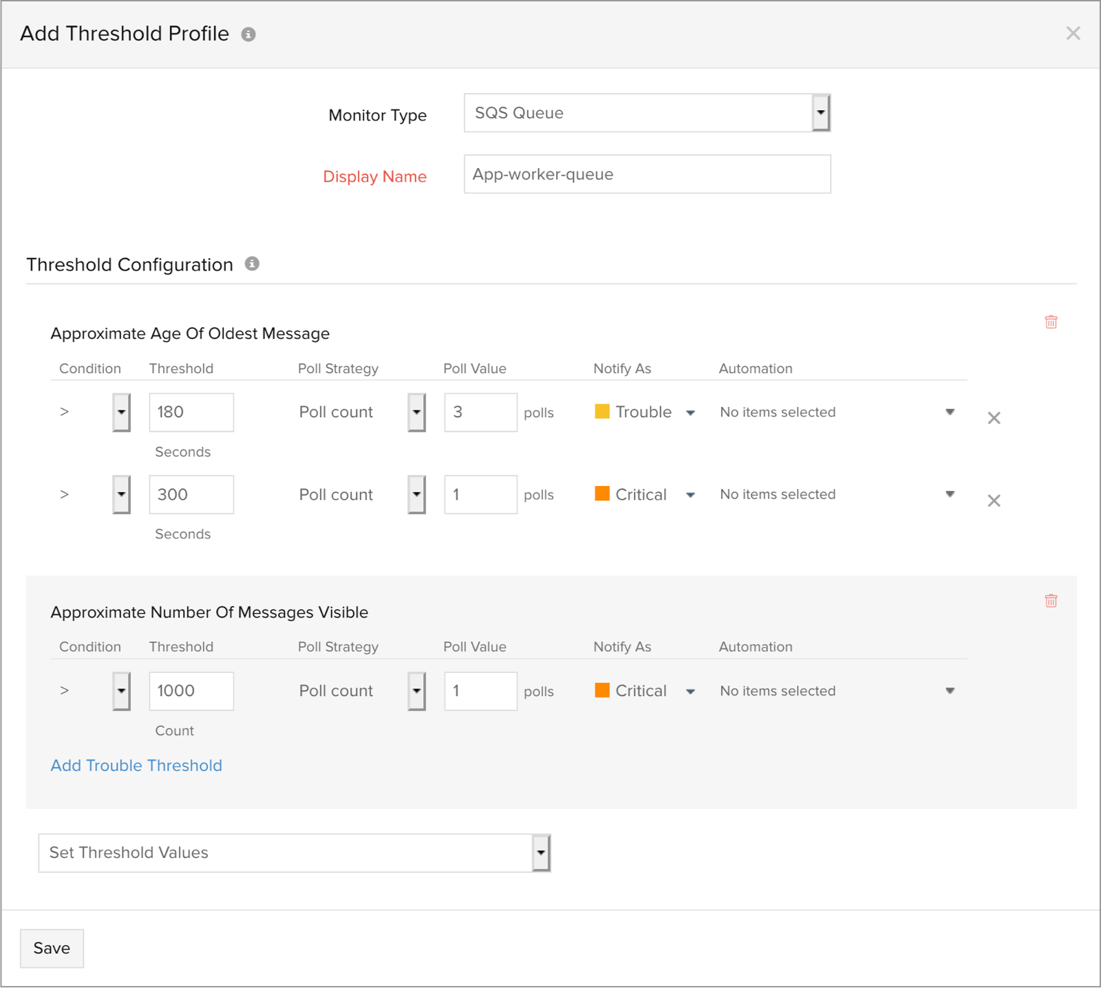 Threshold Configuration For Amazon Sqs Queues Online Help Site24x7