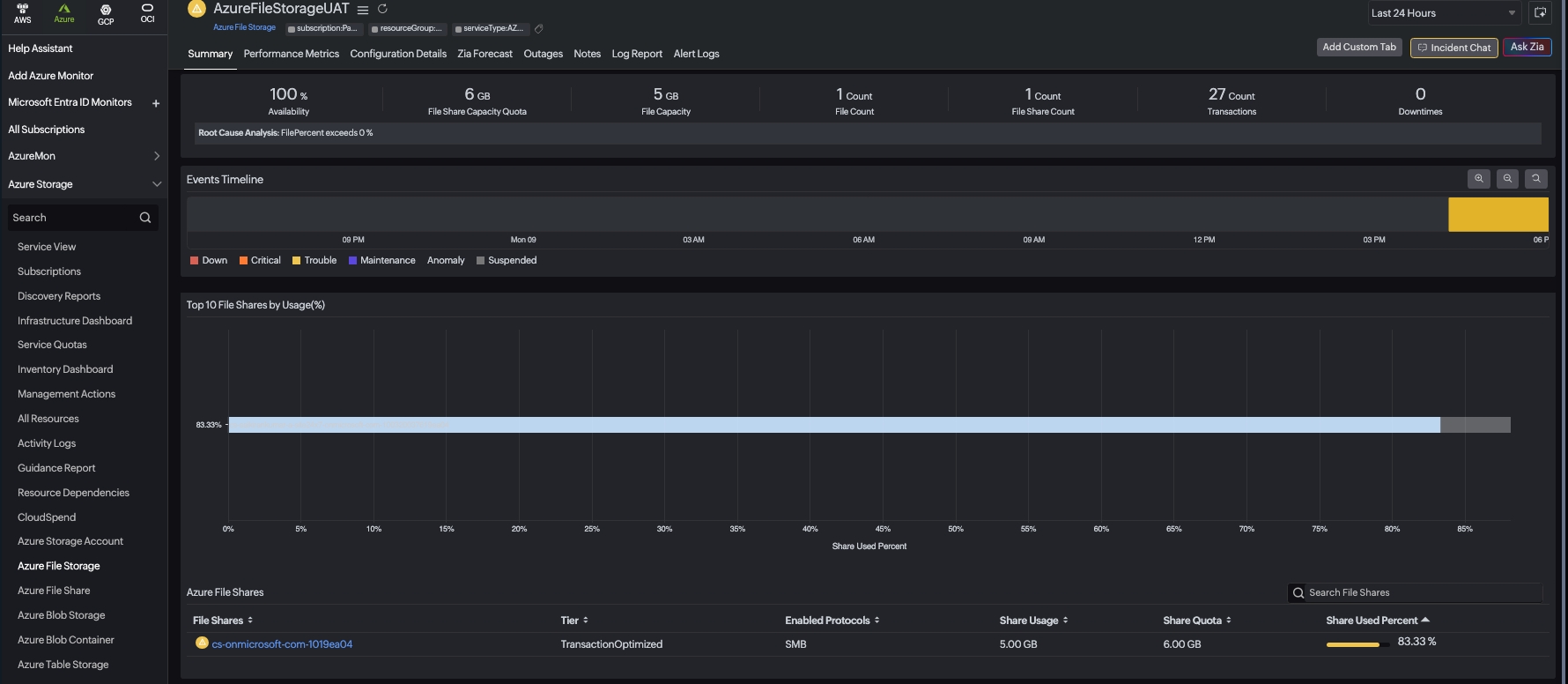 File storage summary page