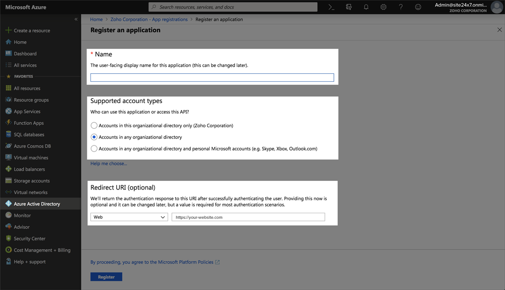 Creating an Azure Active Directory Application