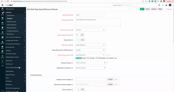 Add a Web Page Speed (Browser) Monitor | Online Help Site24x7