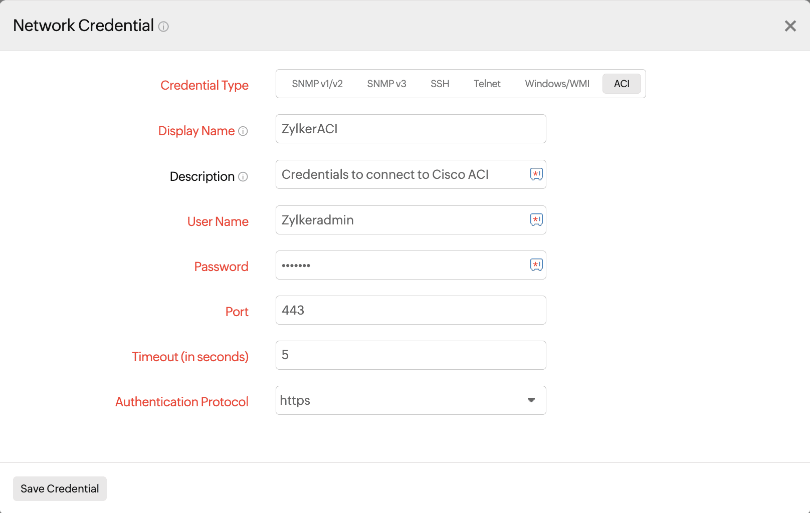 cisco aci credential