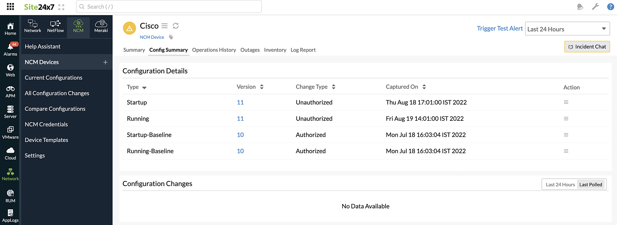 NCM Configuration Summary Page