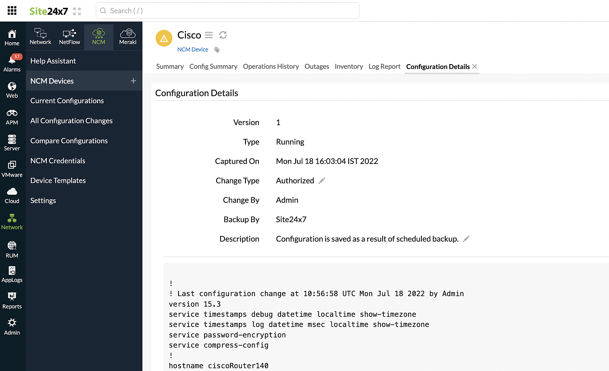 NCM Configuration details