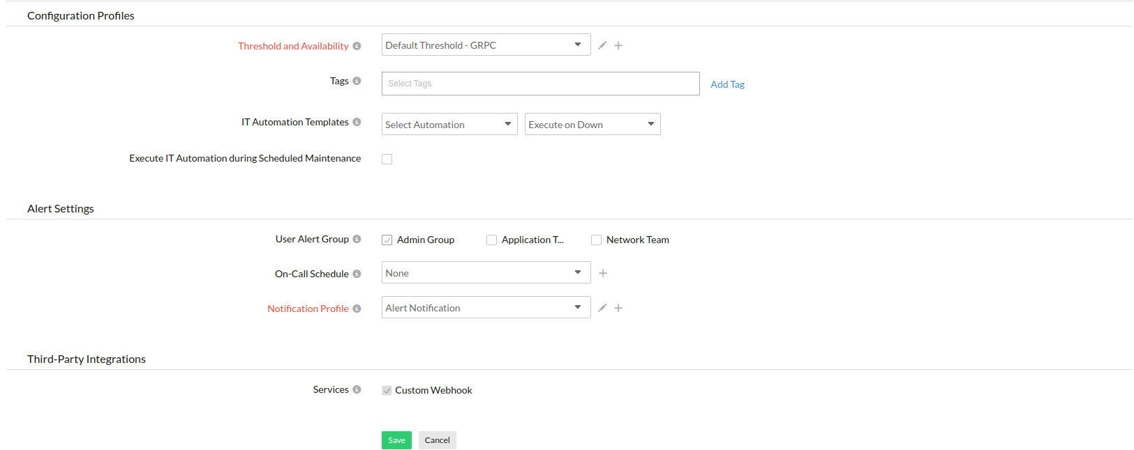 Set configurations related to your gRPC monitor.