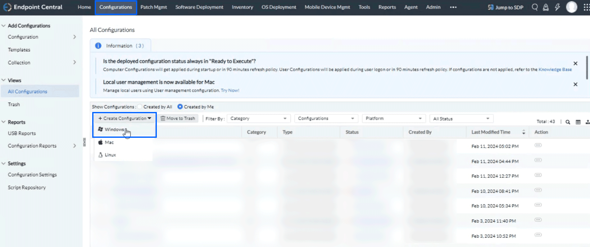 create configuration