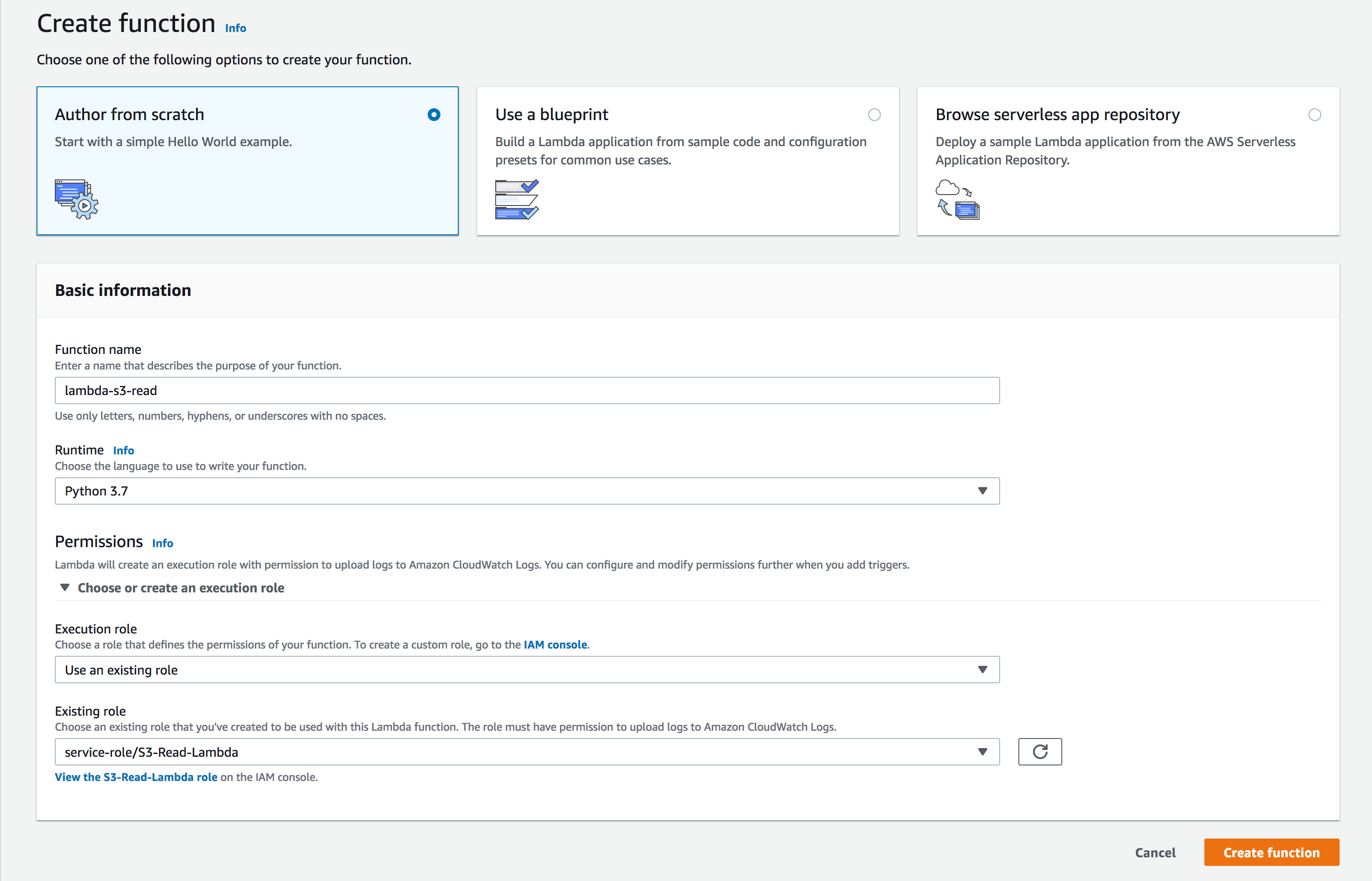 create-lambda Configure Lambda function