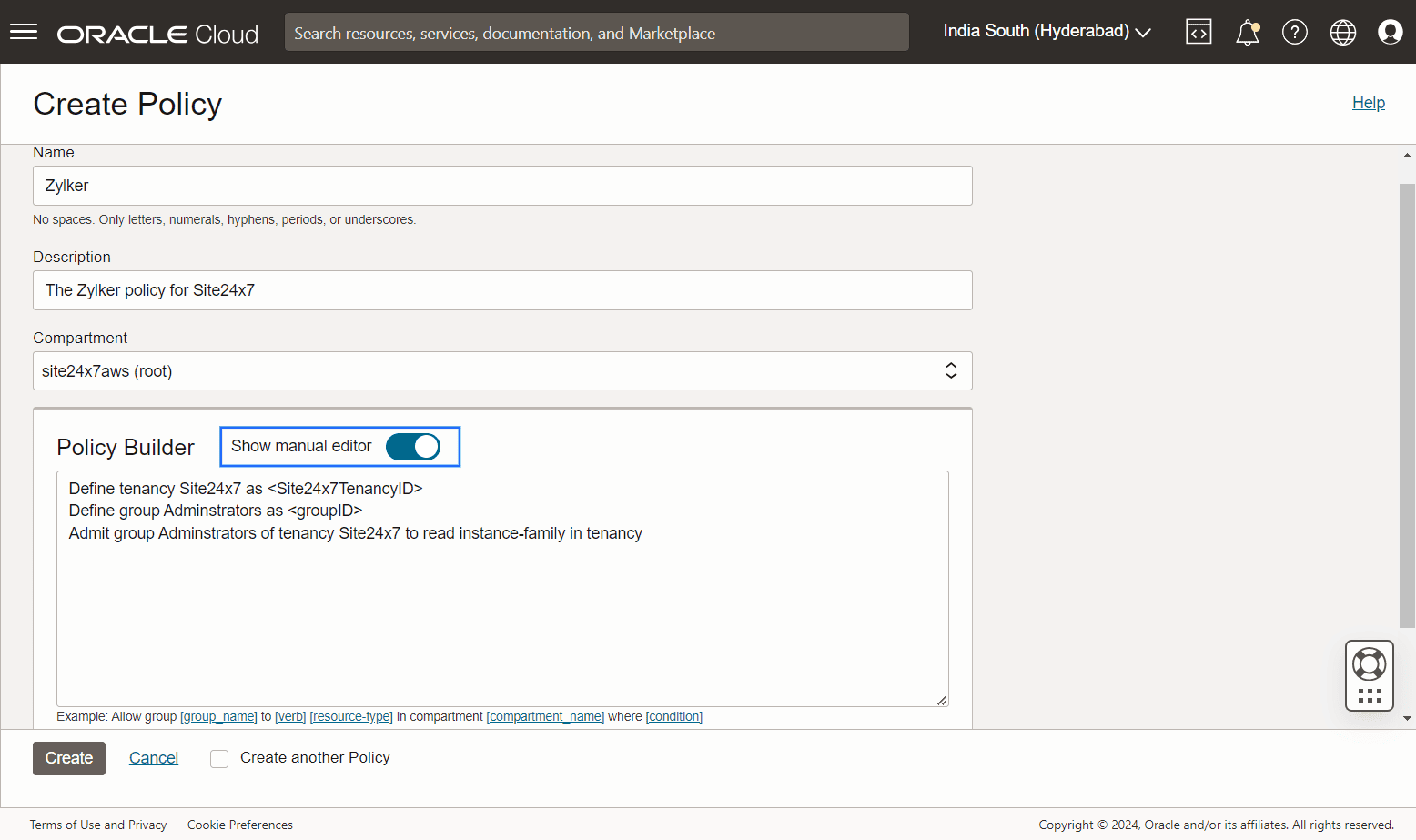 create policy details