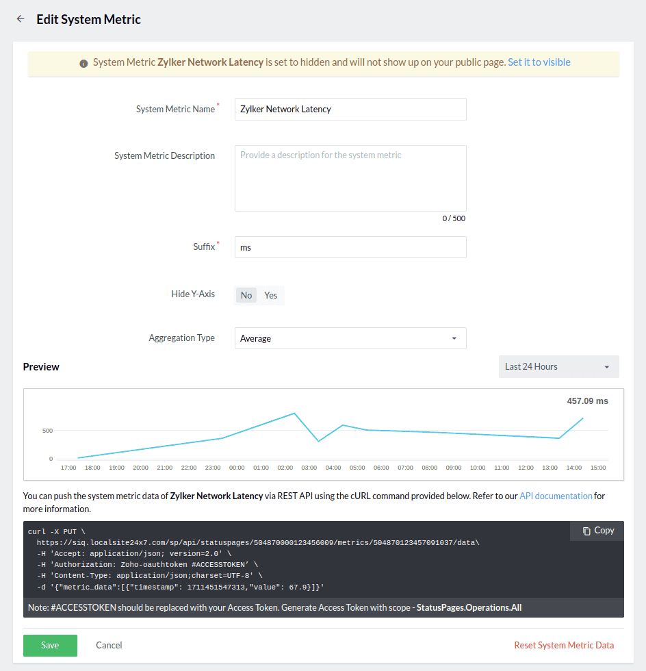 custom system metrics reset