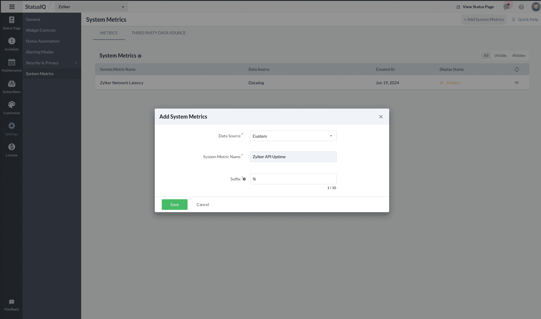 custom system metrics
