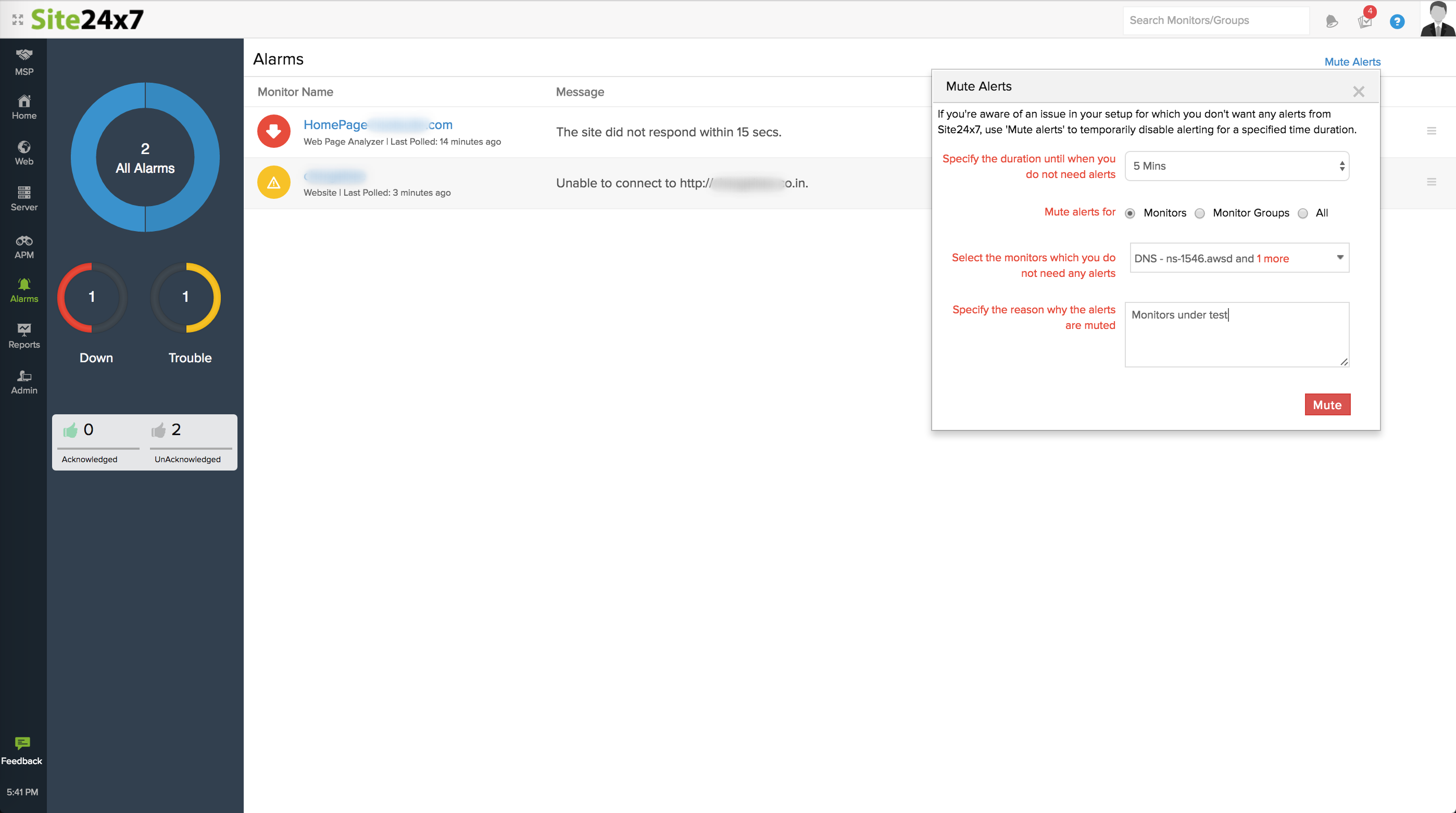 Alarms View MSP Guide Site24x7