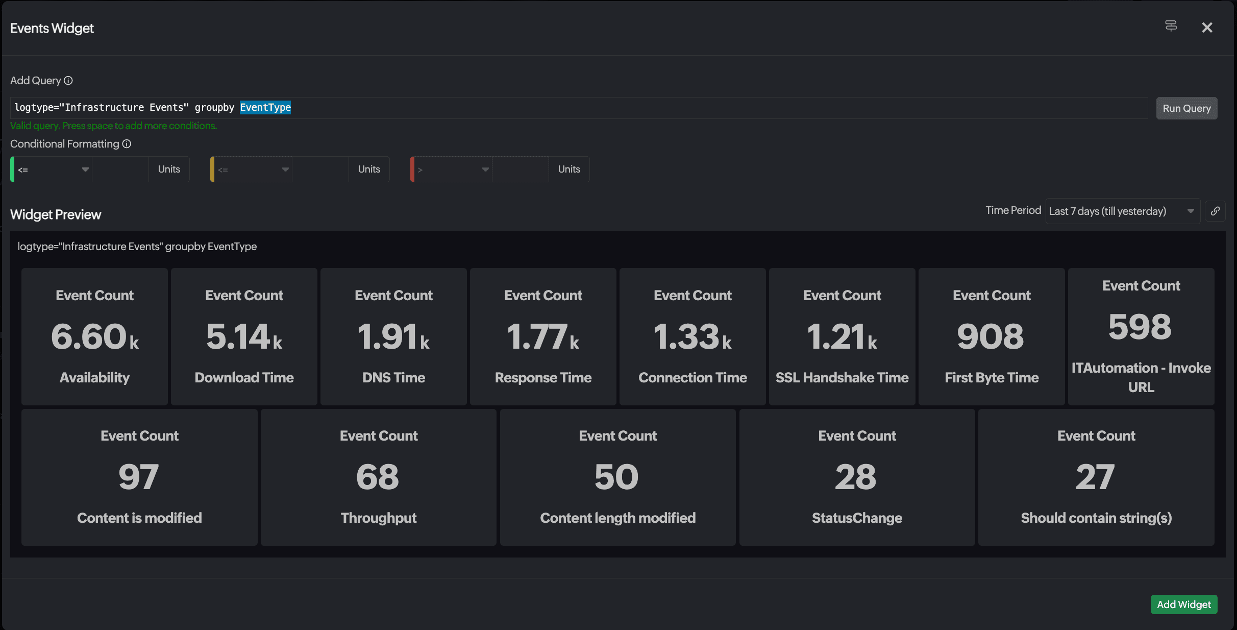 dashboard events widget
