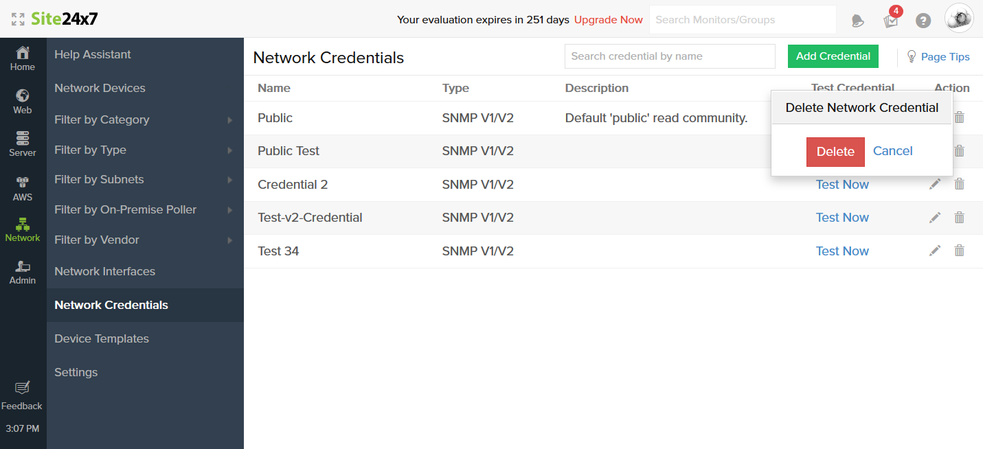 Delete network credential