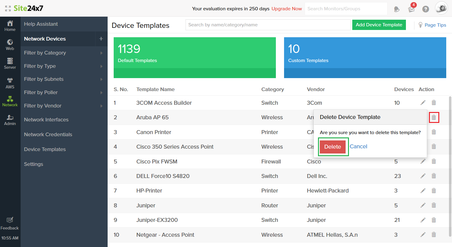 Device Templates | Online Help Site24x7