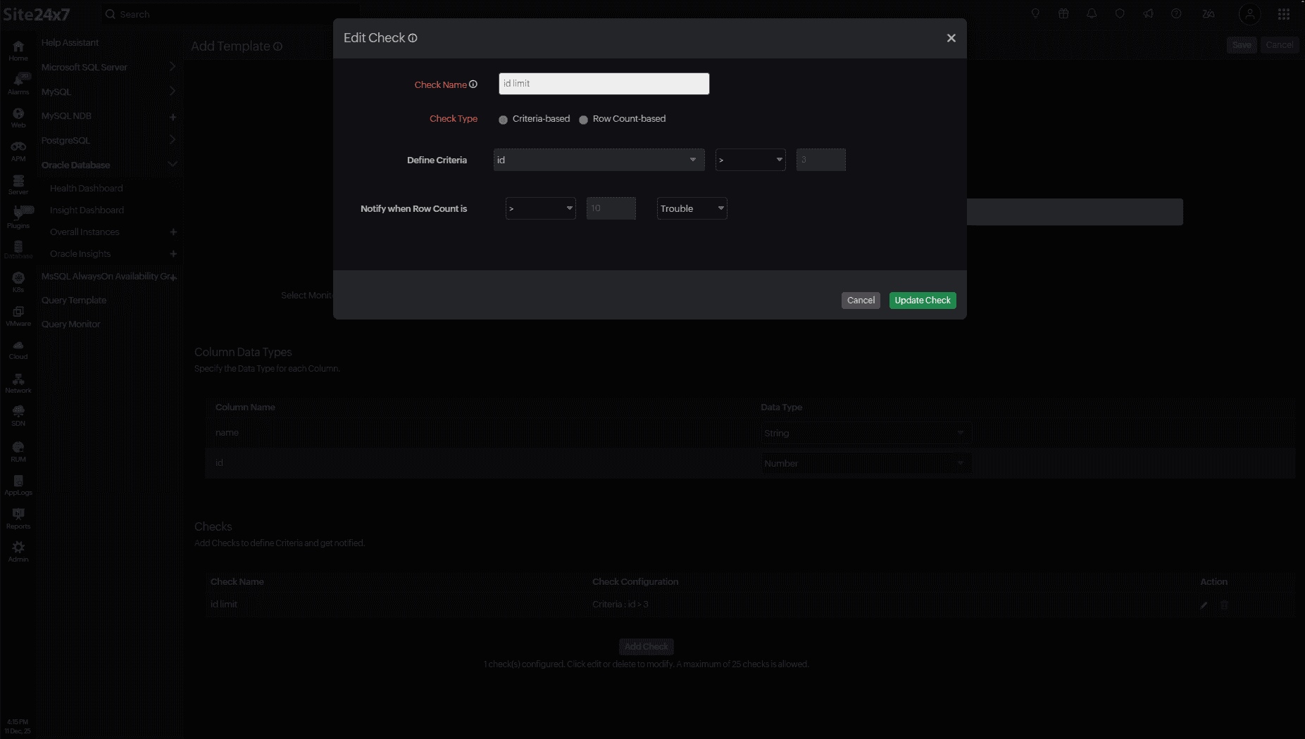 query monitoring edit check popup