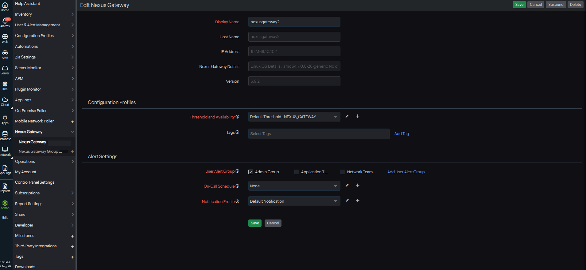 Edit Nexus Gateway