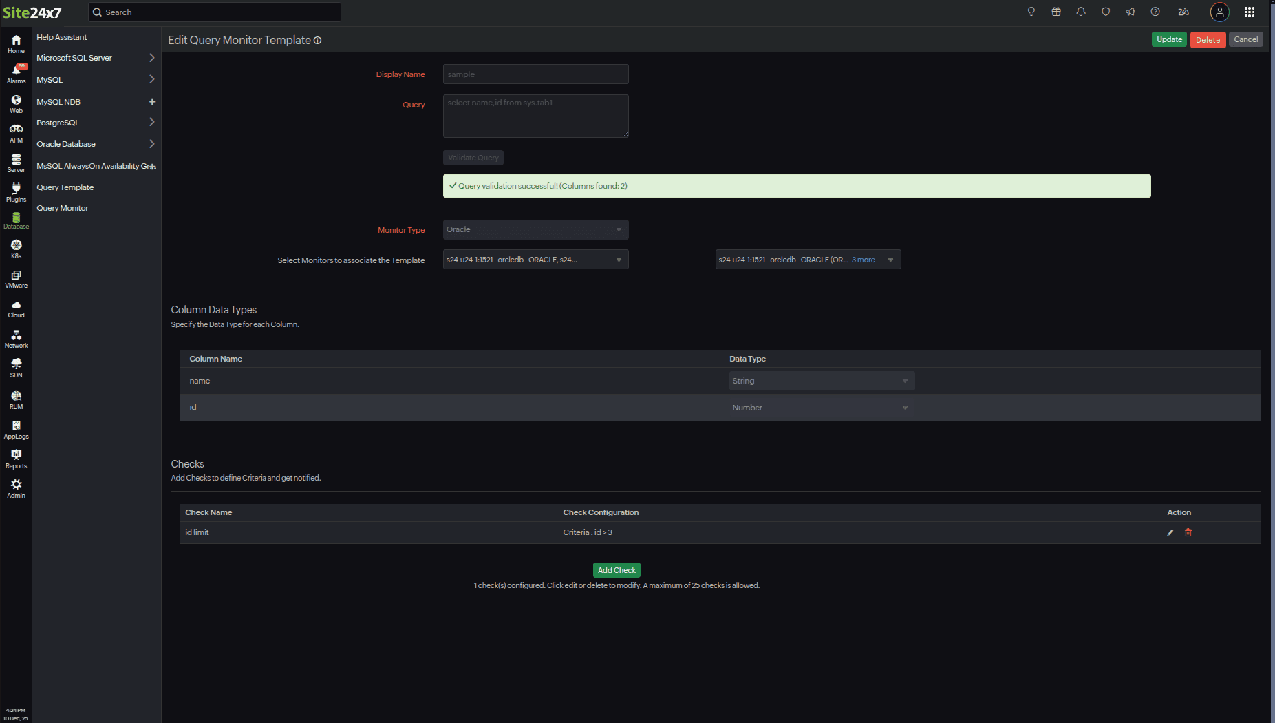 query monitoring edit page