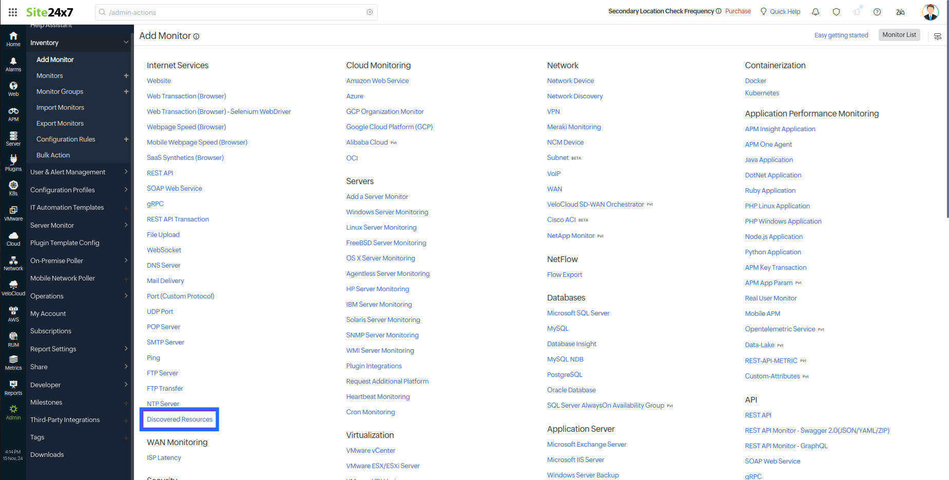Add Monitors   Discovered Resources