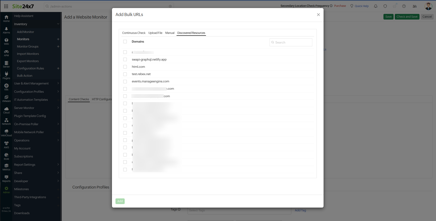 Add Bulk URL   Discovered Resource page