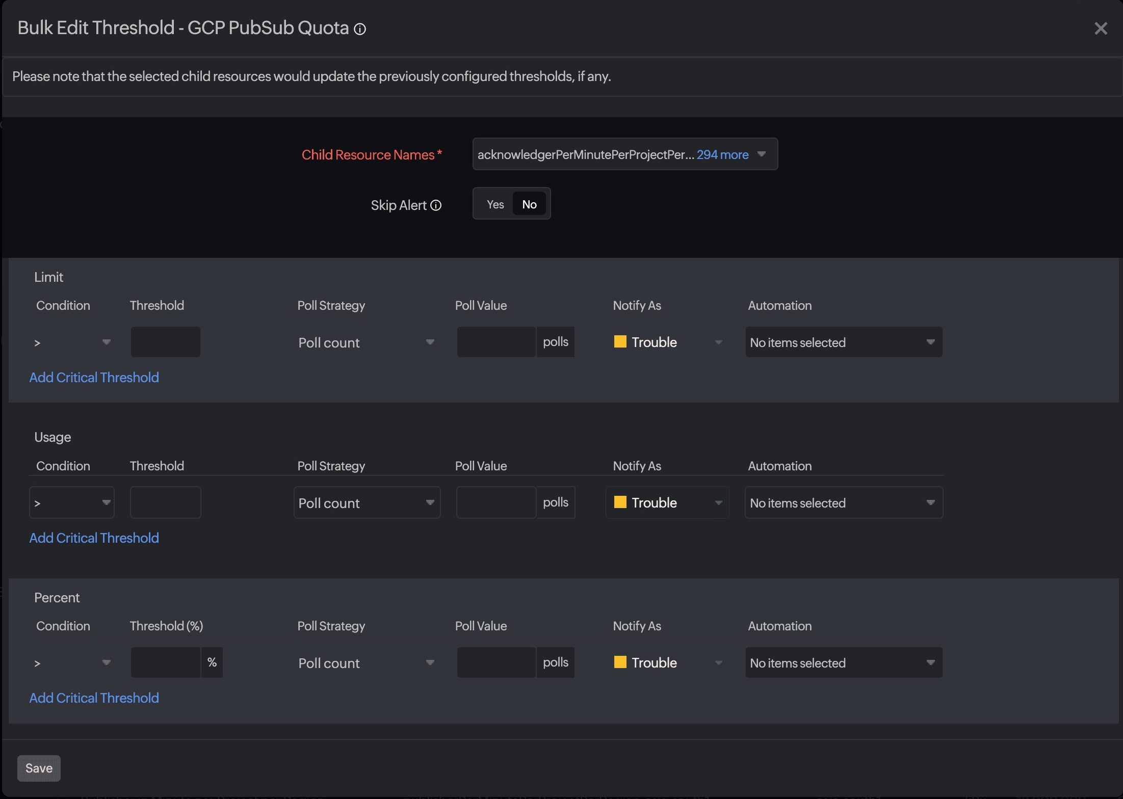 gcp service quota threshold