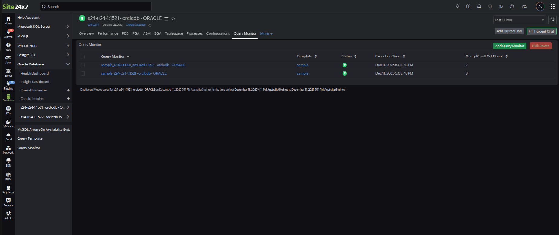 query monitoring summary page