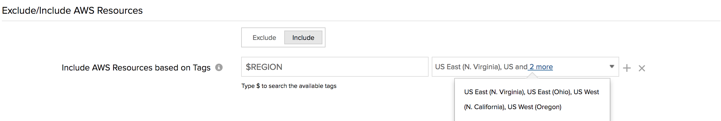 system tag Region Include AWS resource based on the system attribute Region