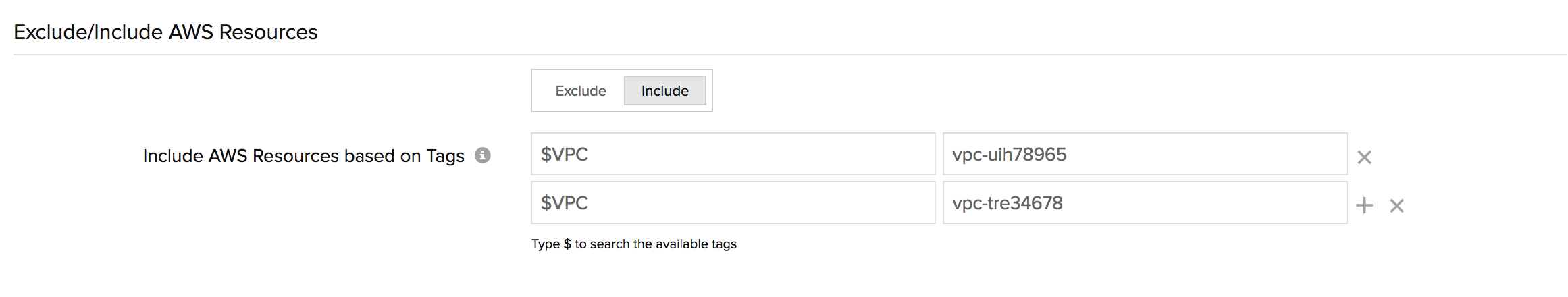 system tag VPC ID Include AWS resource based on the system attribute VPC ID