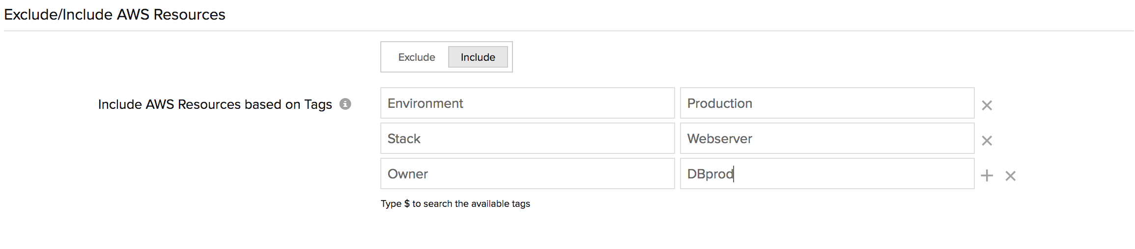 User-defined metadata tags Include AWS resources based on user defined metadata