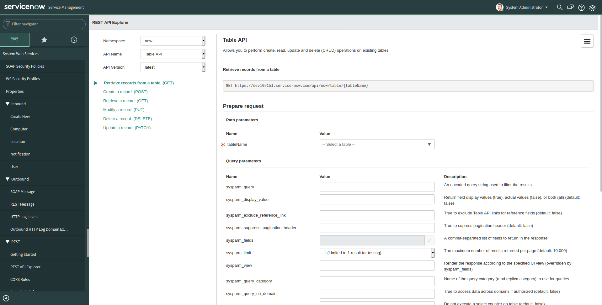 instance table api