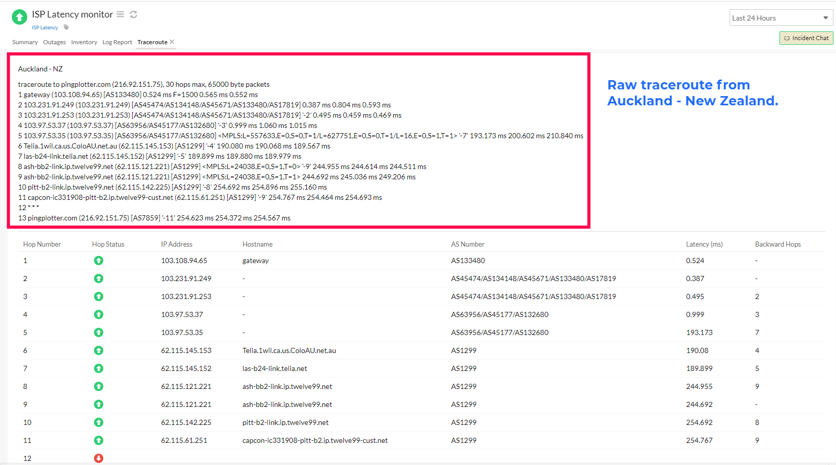 isp-latency-map Raw traceroute