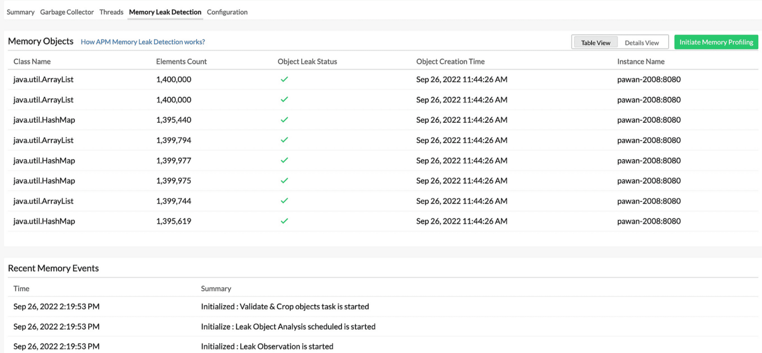 memory leak detection tab jvm