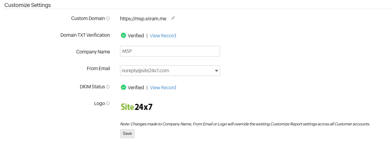 msp customize settings