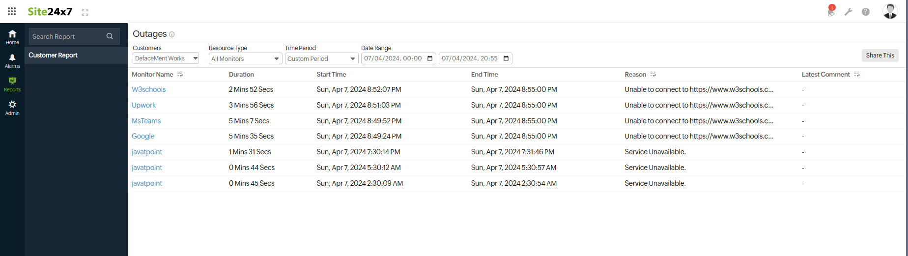 msp outages report customers