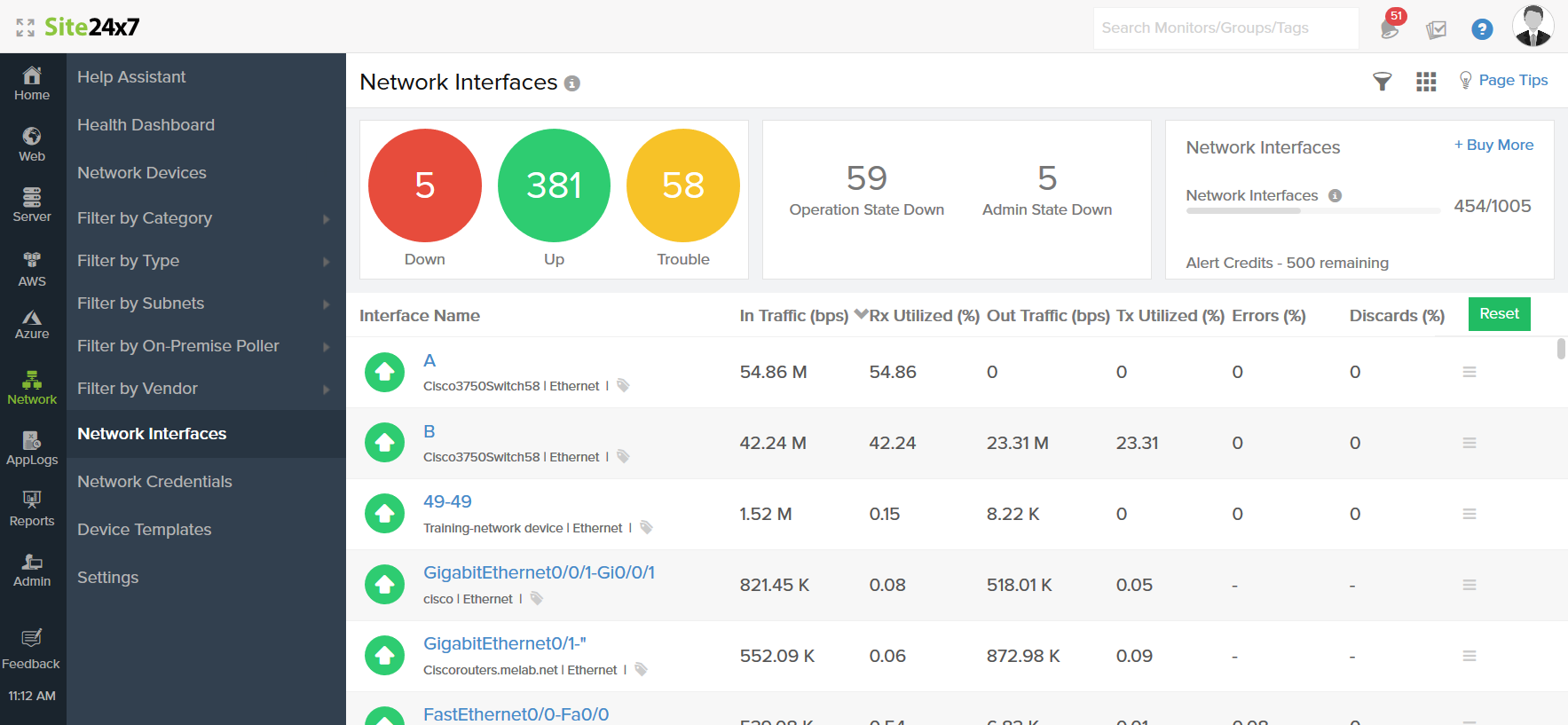 Network Interfaces | Online Help Site24x7